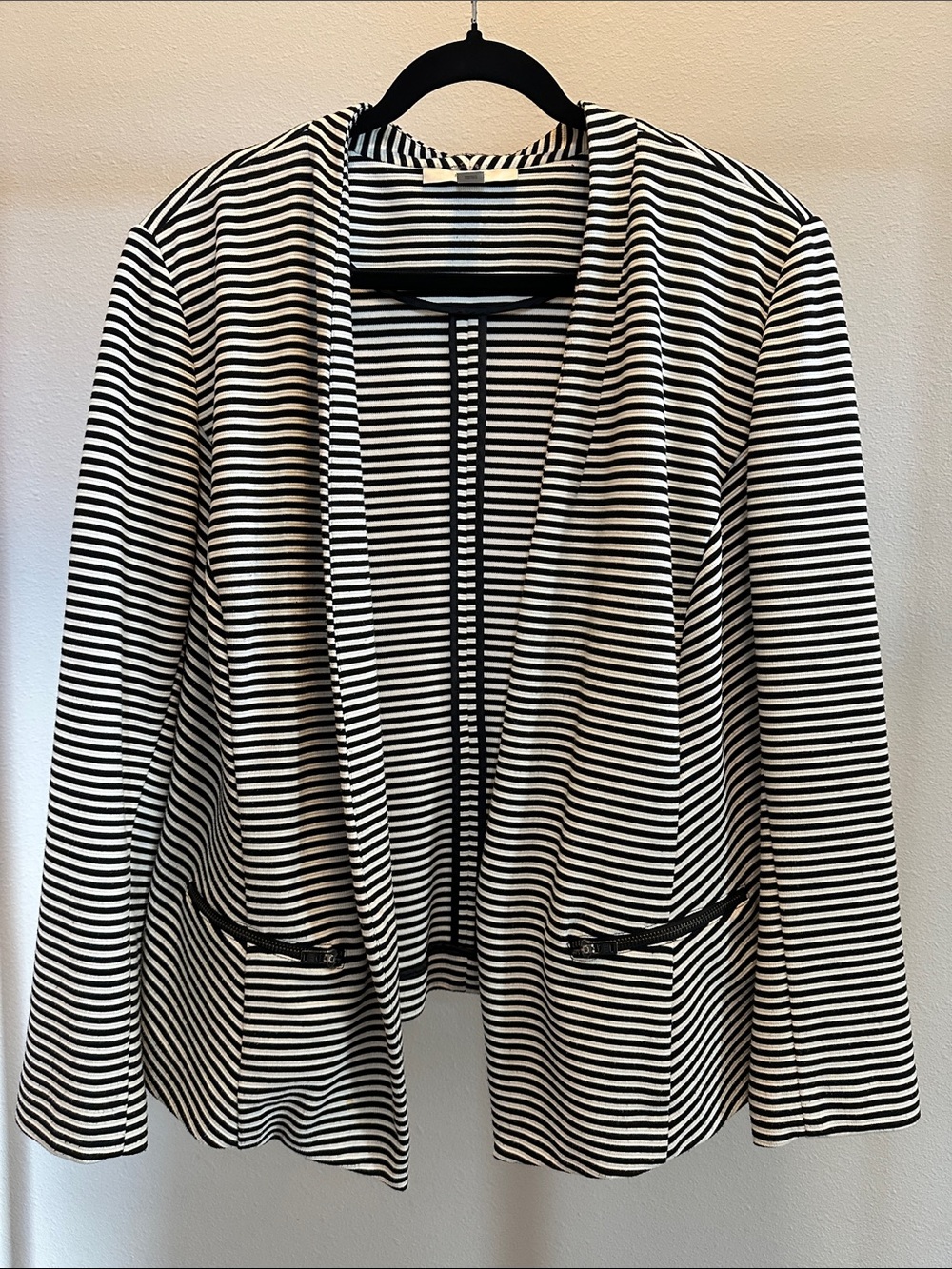 Sejour Black & White Striped Open-Front Blazer
